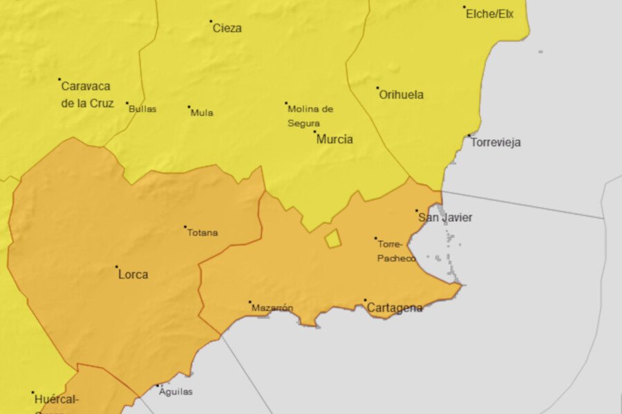 Se eleva a nivel Naranja el aviso por lluvias y tormentas este domingo en Cartagena y el resto de la Región