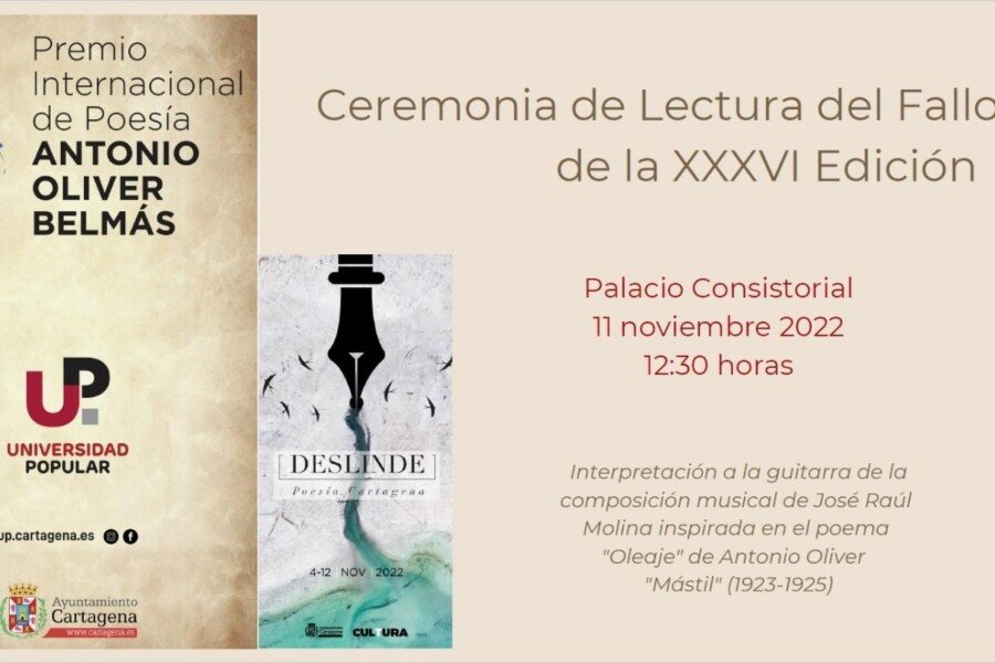 El fallo del XXXVI Premio Internacional de Poesía Antonio Oliver Belmás se da a conocer el viernes