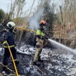 Bomberos de Cartagena extinguen un incendio de cañas en los aledaños de la rambla Bomberos de Cartagena extinguen un incendio de cañas en los aledaños de la rambla