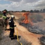 Bomberos de Cartagena sofocan un incendio de matorral en Las Tejeras Bomberos de Cartagena sofocan un incendio de matorral en Las Tejeras
