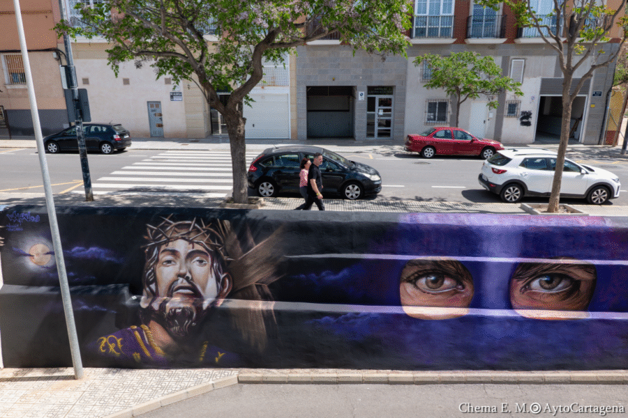 El grafiti mural ubicado en Santa Lucía y dedicado al Jesús Nazareno, candidato a mejor obra urbana internacional El grafiti mural ubicado en Santa Lucía y dedicado al Jesús Nazareno, candidato a mejor obra urbana internacional