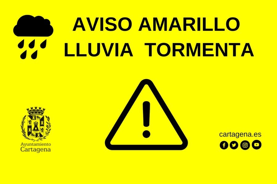 Aviso amarillo por lluvia y tormenta este martes en Cartagena