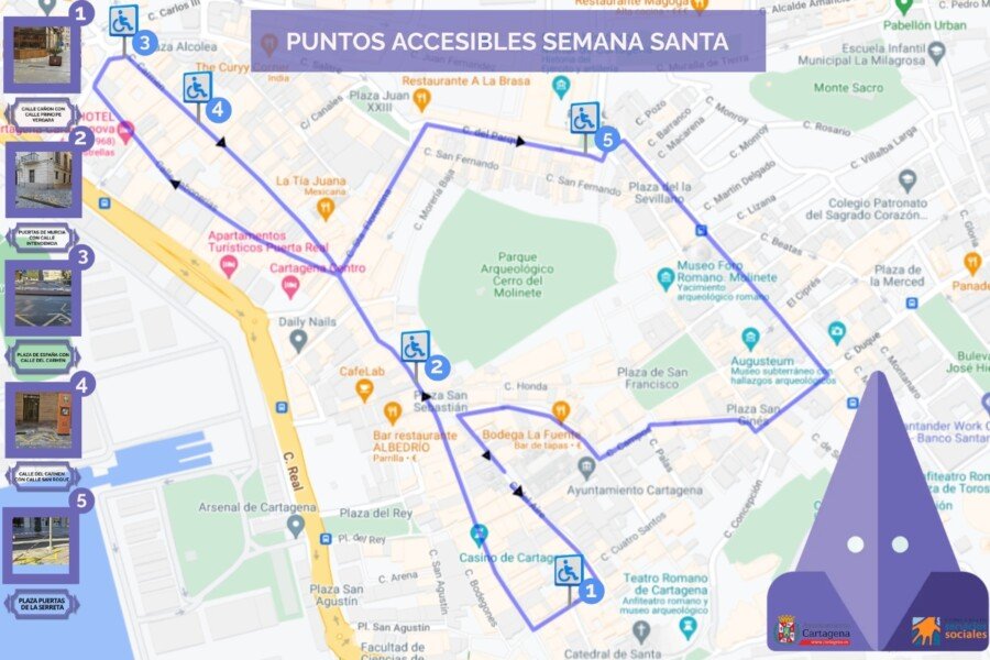 El Ayuntamiento de Cartagena habilita cinco espacios para personas con movilidad reducida en  el itinerario de las procesiones de Semana Santa