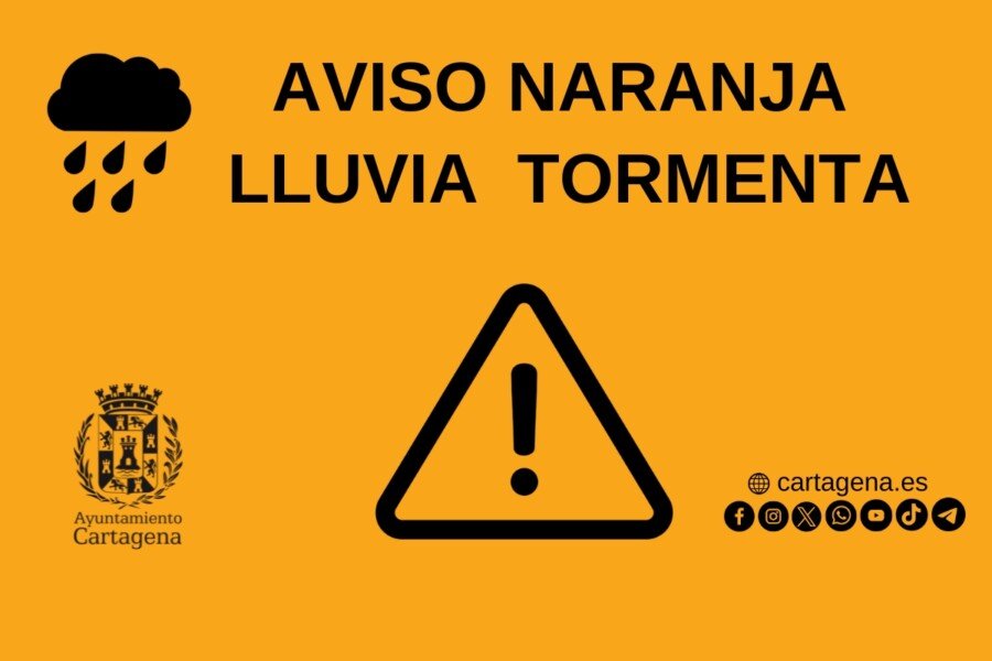 La Aemet eleva a naranja el aviso por lluvia y tormenta con posible granizo este jueves en Cartagena